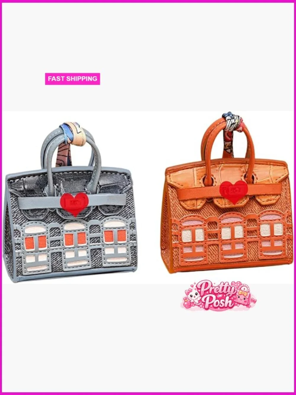 Faux Leather Mini Tote Bag Charms Keychain Pouch Set